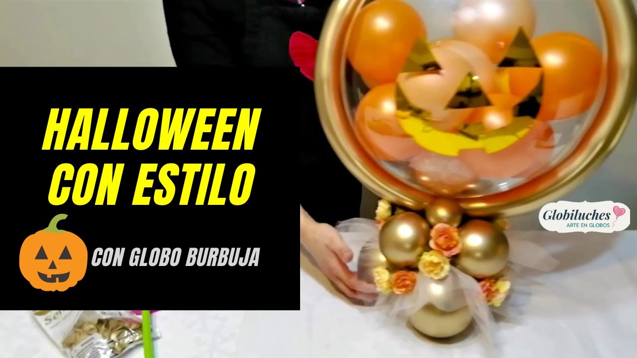 Calabaza con globos para un Halloween elegante / Pumpkin with balloons for a fancy Halloween