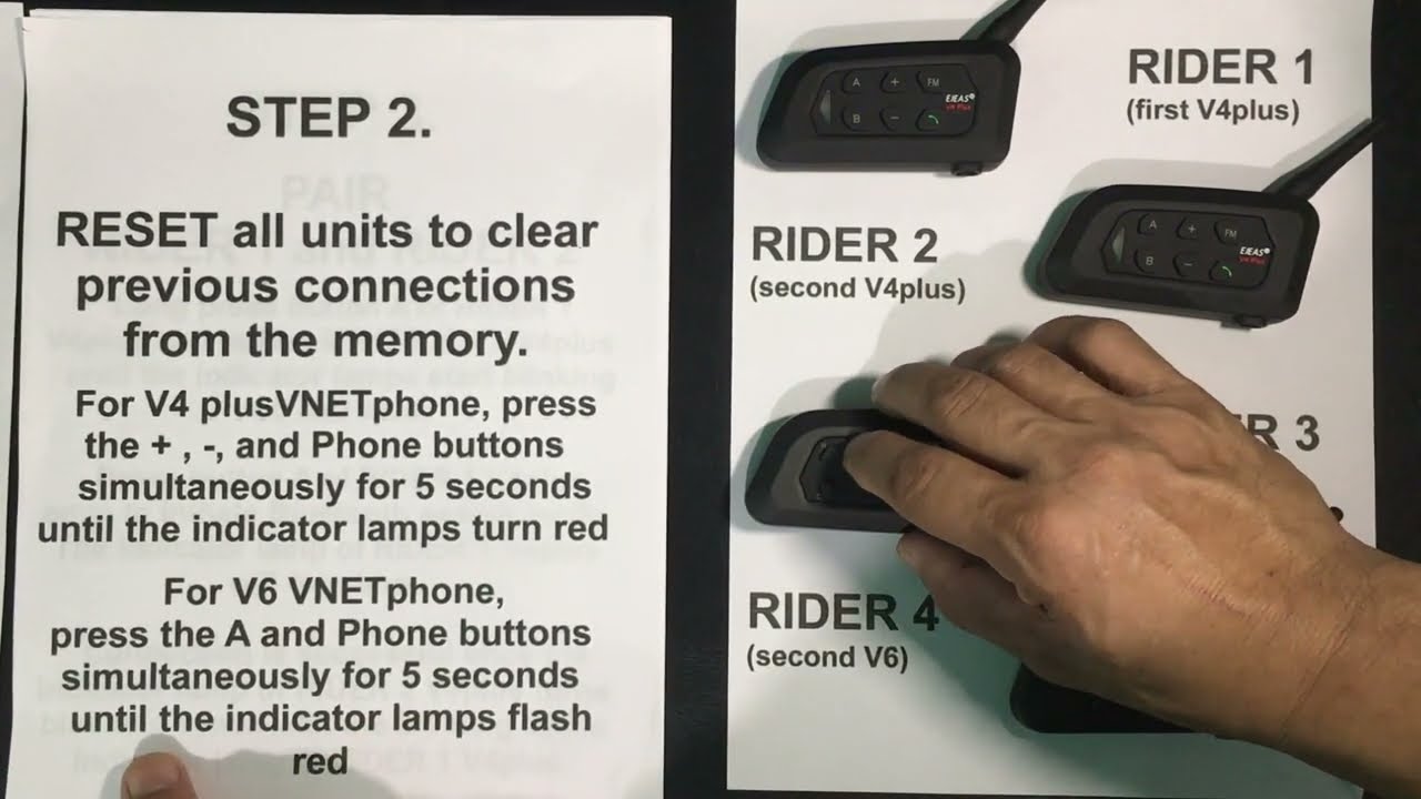 VNETPhones Pairing 2 V4plus with 2 V6 for 4-way simultaneous  comms in 5 easy steps