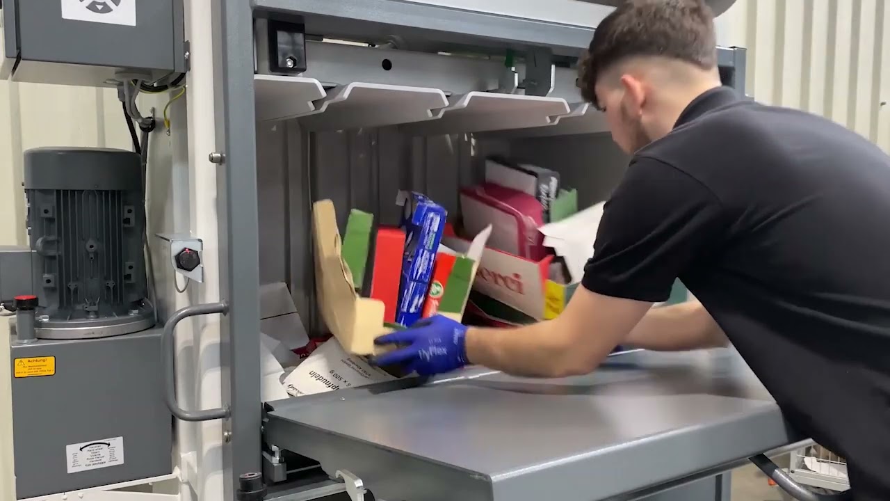 🔧 Así se aplasta el cartón en segundos | Prensa HSM V-Press 820 plus en acción