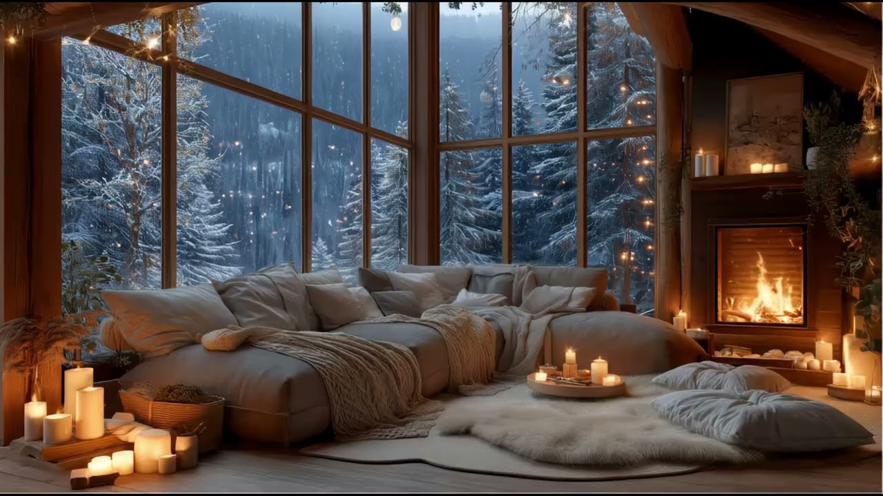 Cozy Winter Fireplace & Soft Jazz Piano Solo (8 Hours No Ads)