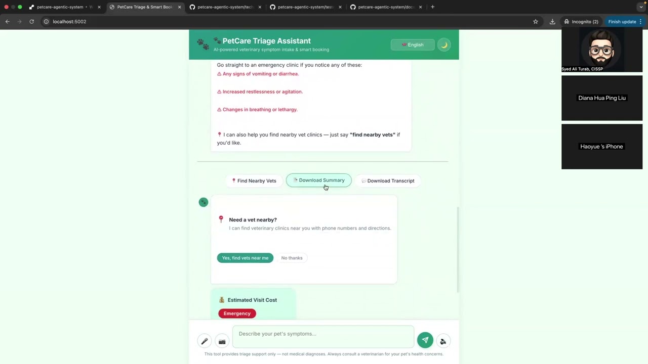 MMAI 891 — PetCare AI Veterinary Triage Agent (POC Demo) | Team Broadview