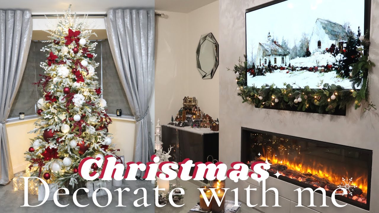 Red/Burgundy/White - Christmas Decorate my Living Room With Me