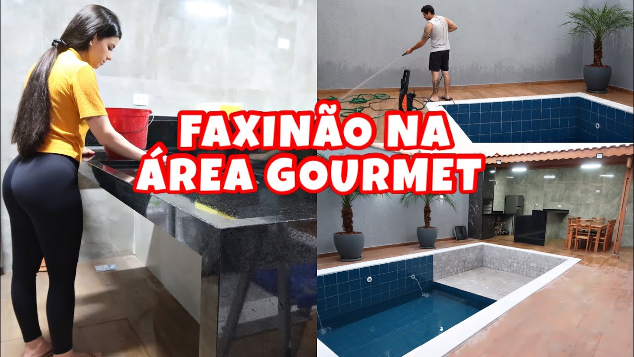 FAXINÃO NA ÁREA GOURMET 😍 + MESA MACIÇA DE 8 LUGARES 😱 + ENCHEMOS A PISCINA + ESTÁ LINDO 🤩