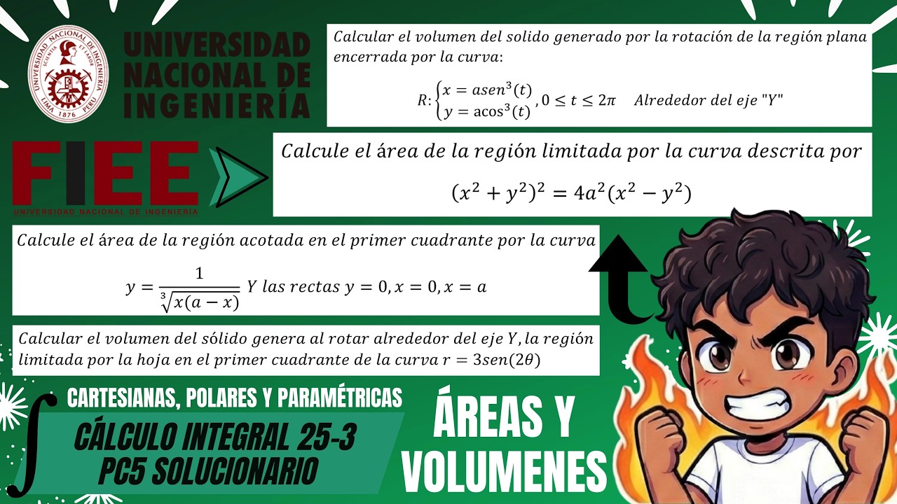 APLICACIONES de la INTEGRAL: Áreas y Volumenes | Solucionario PC5 Cálculo Integral | UNI FIEE 25-3