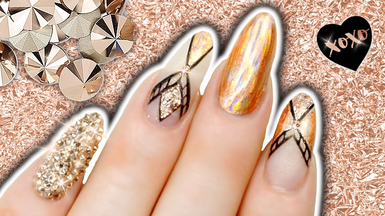 ROSE GOLD GEOMETRIC NAILS TUTORIAL With Holo Foil & Glitter Nail Art