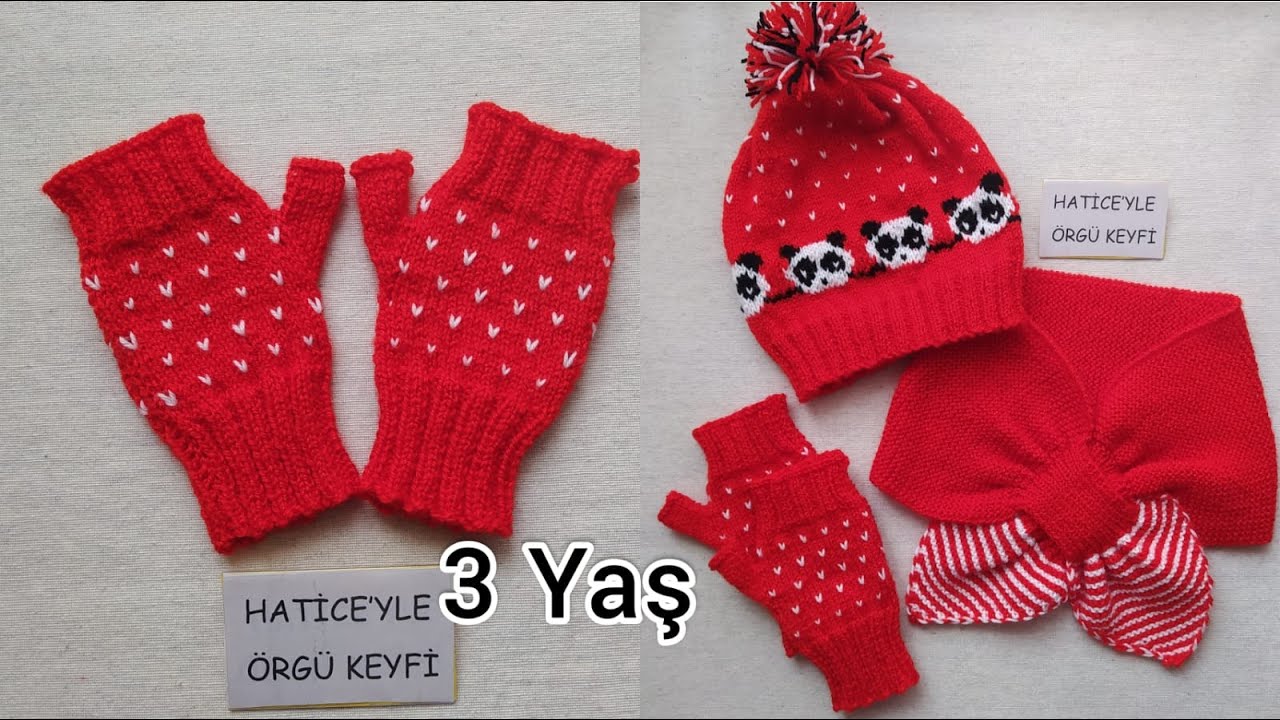 Yeni Yıl Çocuk Eldiven Yapımı. 3 Yaş Parmaksız Kolay Şık Basit 2 Şiş İle Bebek Eldiveni Nasıl Örülür