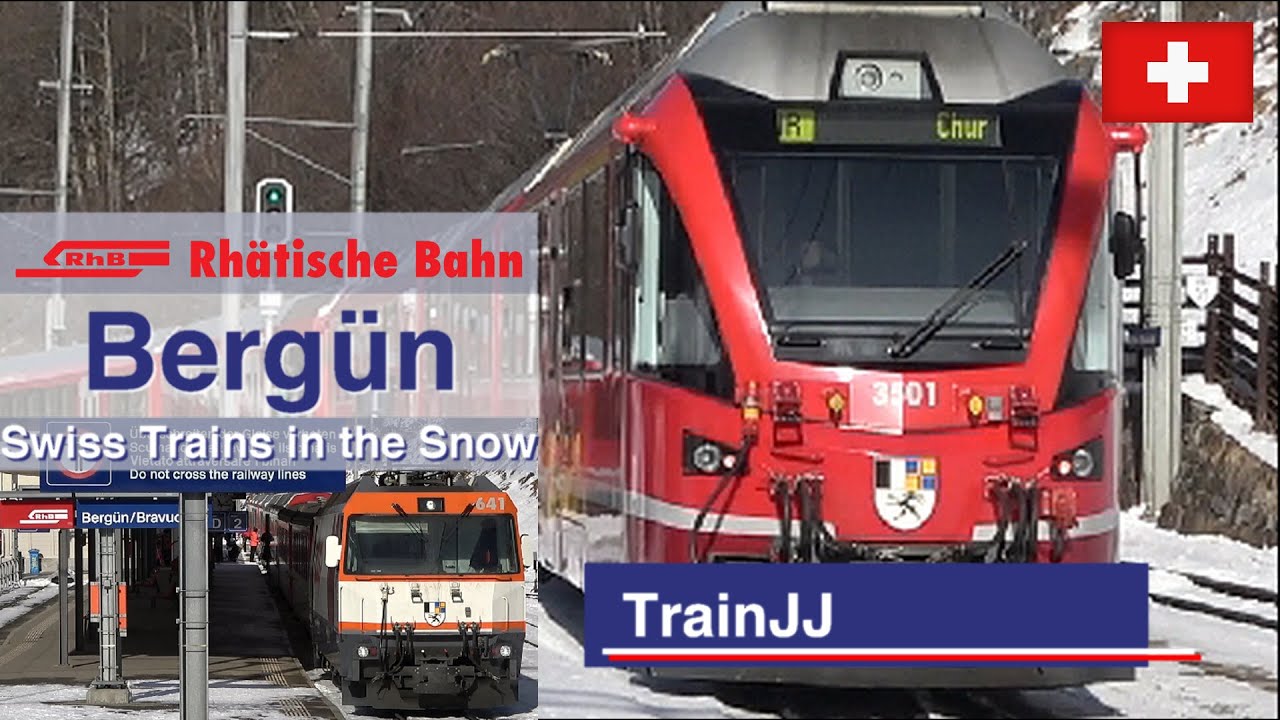 ▶ 4K Swiss Trains in the Snow | Bergün Schweiz - Switzerland | RhB Rhätische Bahn St. Moritz - Chur