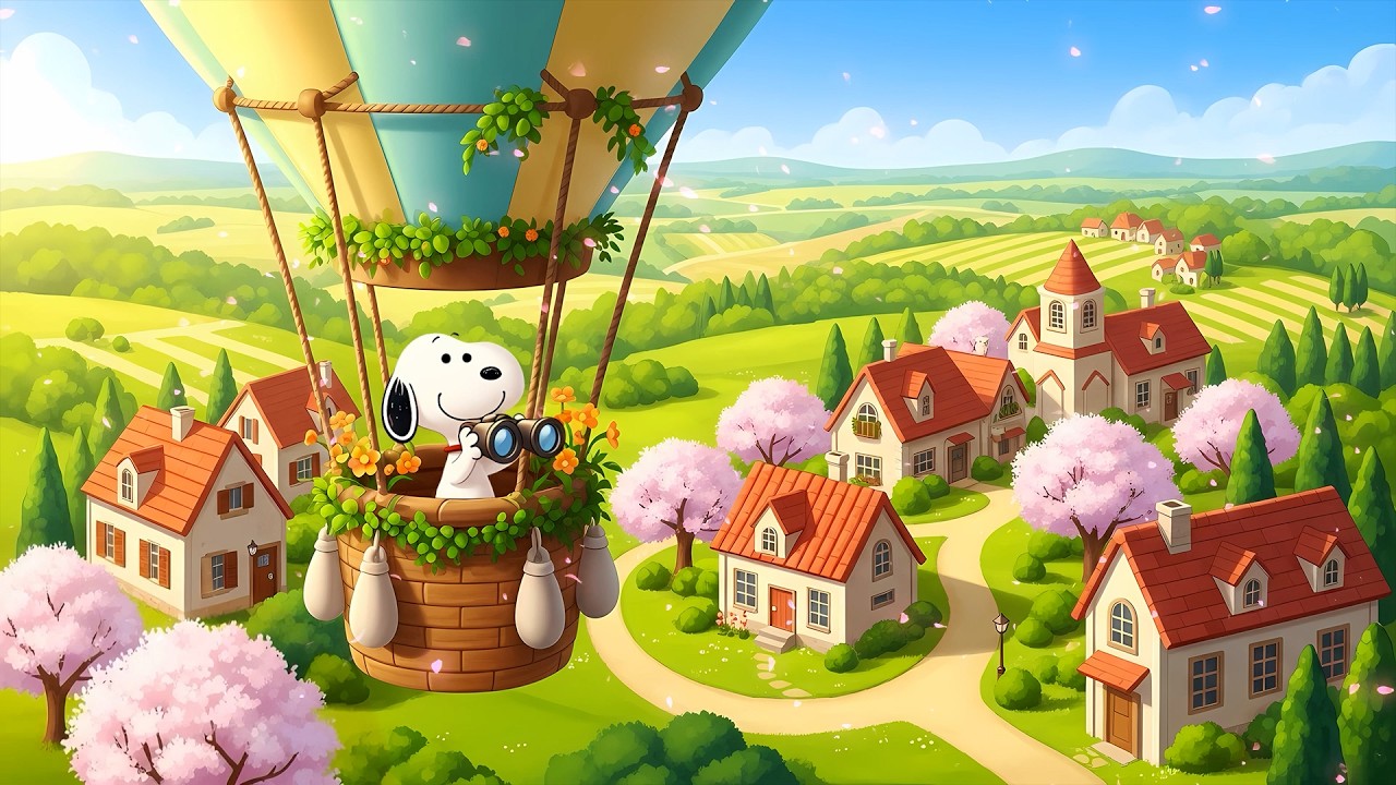 🎈 Snoopy’s Peaceful Balloon Ride 🌸 Spring Village Lofi Beats 🌿Calm Lofi Music to Relaxing
