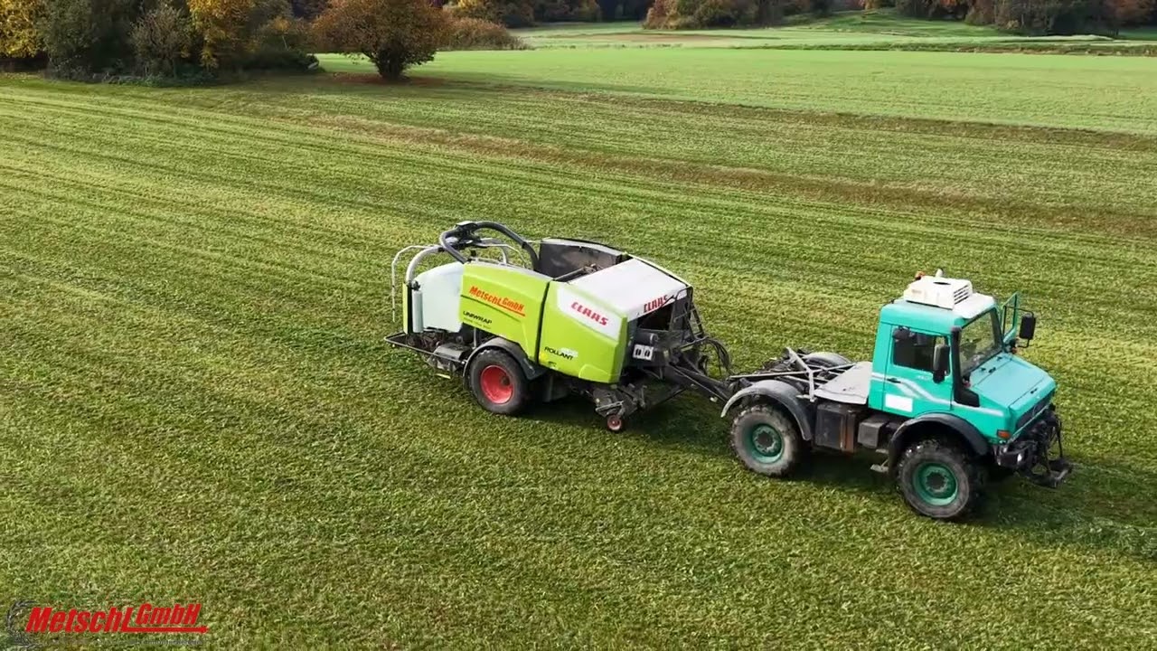 Siloballen pressen / Unimog U2100 / Claas Rollant Uniwrap 455