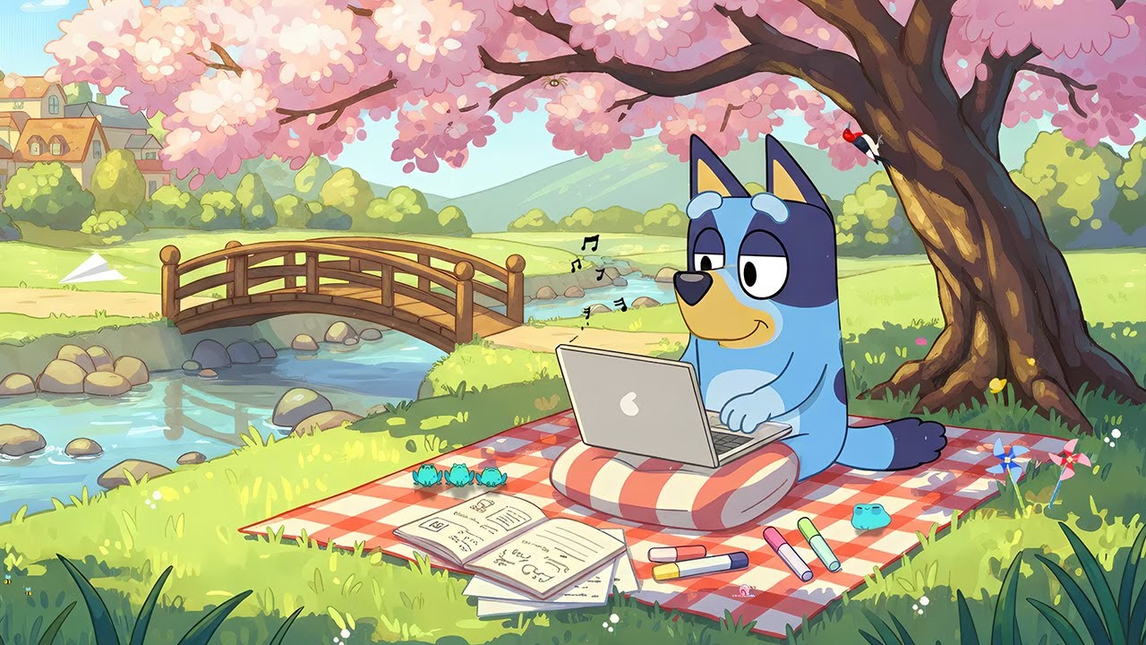 Bluey's Cherry Blossom Study 🌸 Cozy Lofi Music Spring Vibes ✨ Soft Lofi to Relaxing & Focus
