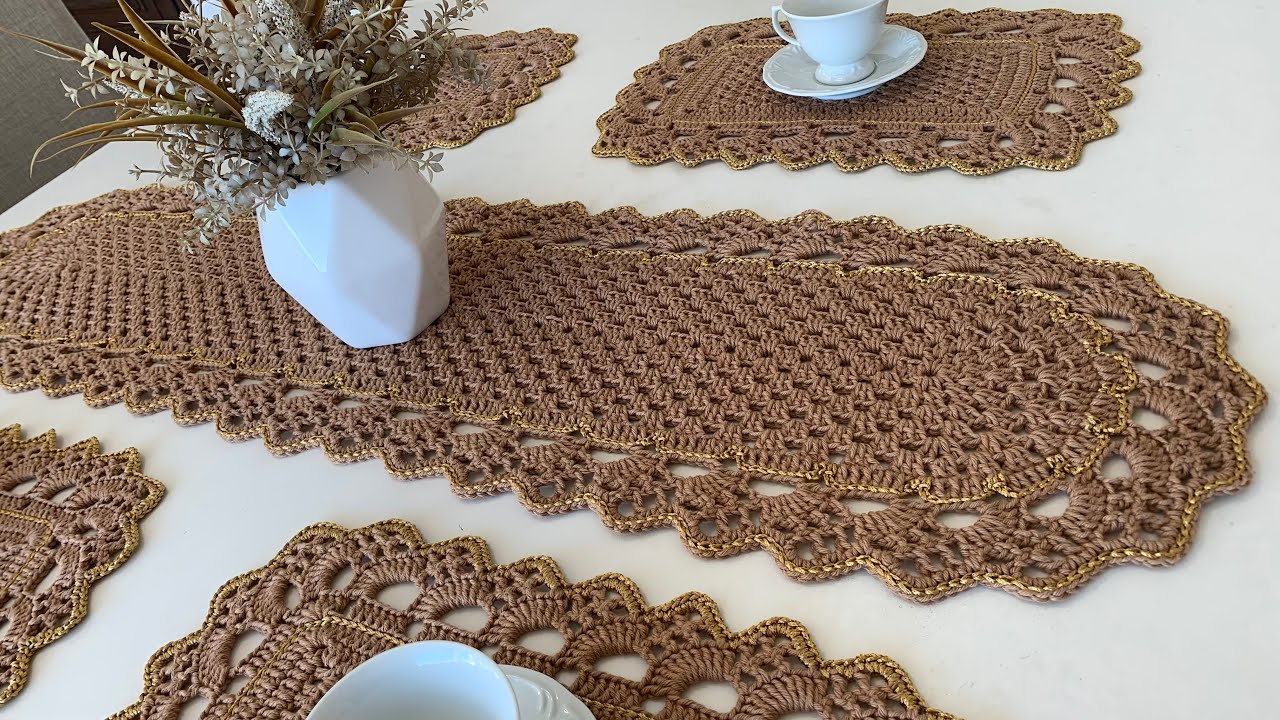 Vídeo aula Trilho de mesa  oval ou caminho de mesa de crochê Coleção Magia Solar 🧡☀️🧡