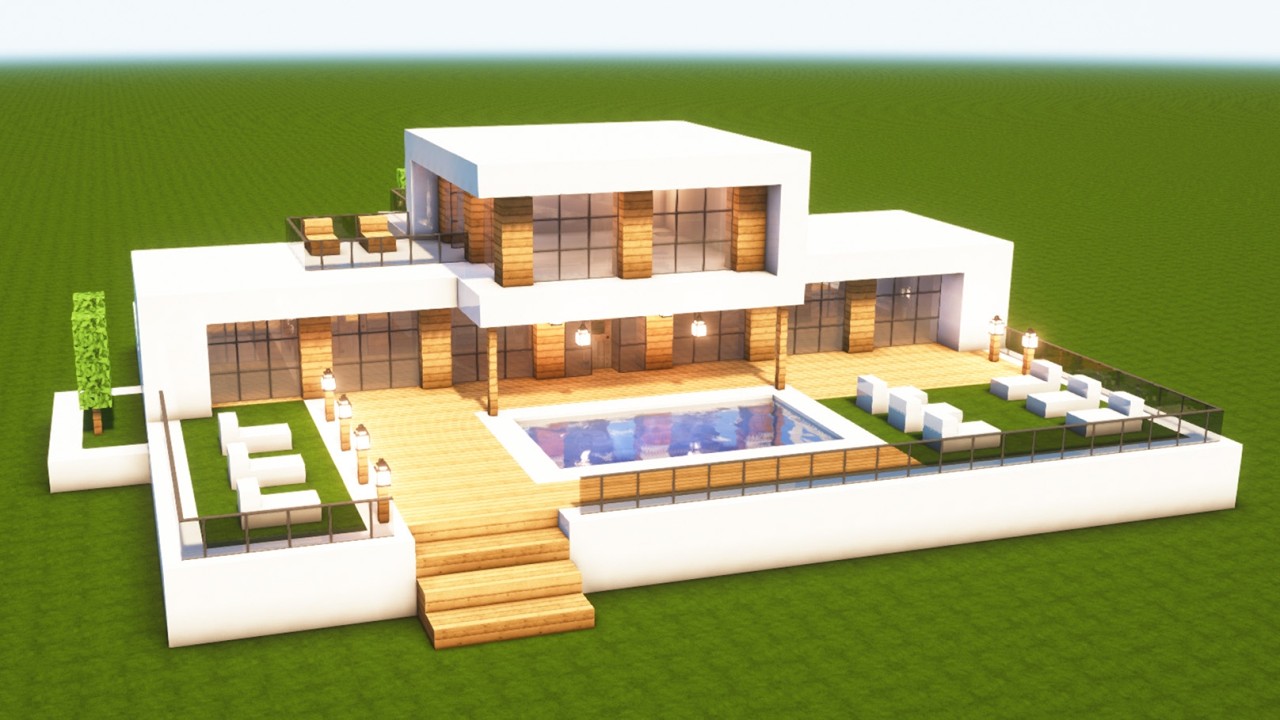 MODERNE VILLA mit POOL in MINECRAFT bauen TUTORIAL [HAUS 332]