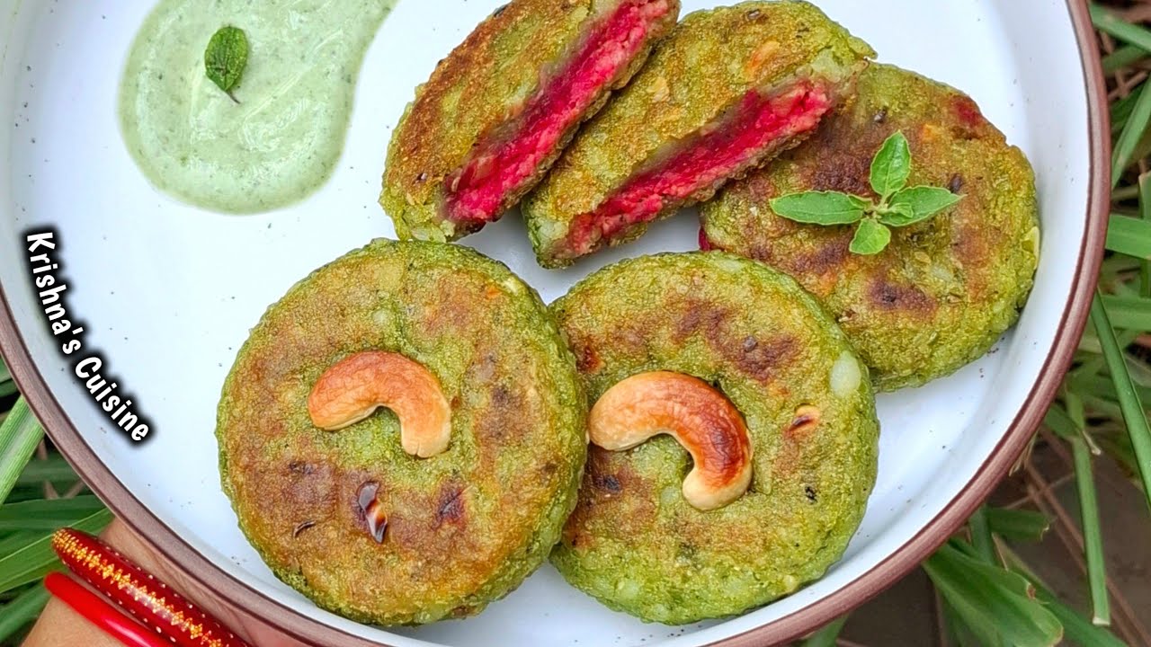 Тикки с начинкой || Рецепт тикки из шпината и свеклы | Овощные котлеты | Кухня Кришны #рецепткотлет