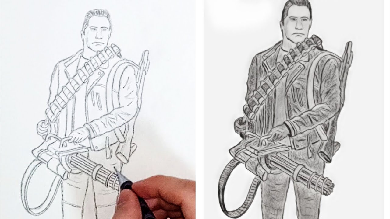 terminatör 2 T800 m134-minigun ateş açma sahnesi. m134 minigun firing scene.arnold schwarzenegger.