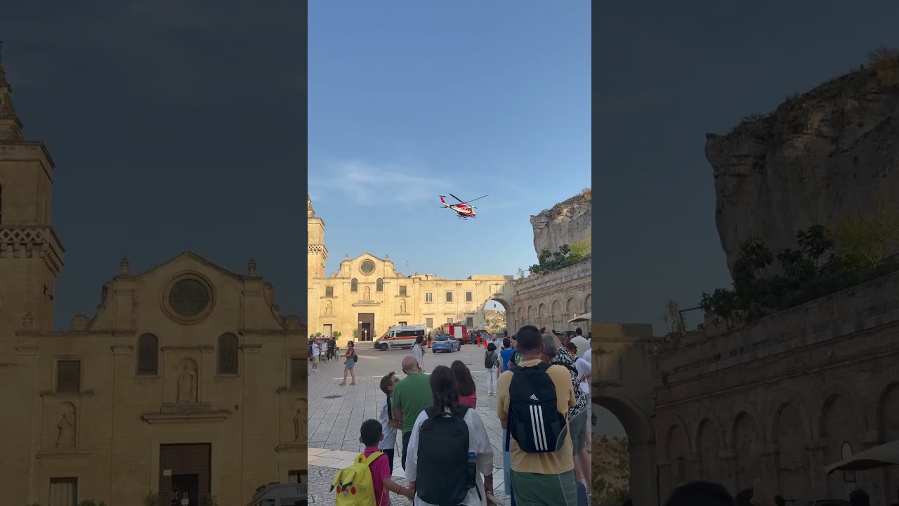 OMG rescue helicopter in MATERA #rescuehelicopter #sassidimatera #matera #caves #exploring #italy