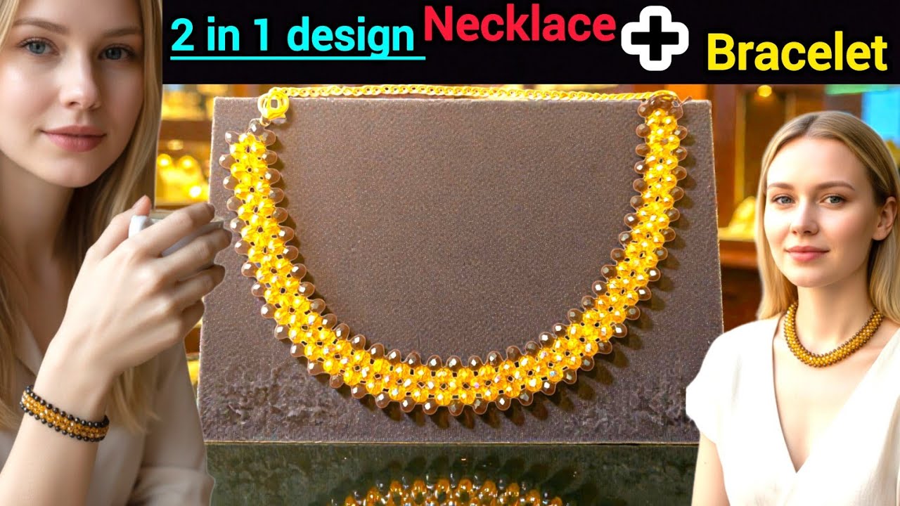 Gold set 2 in 1🤞🏻 || Necklace ➕ bracelet with easy steps|| ready in just few minutes 💞 ||how to make