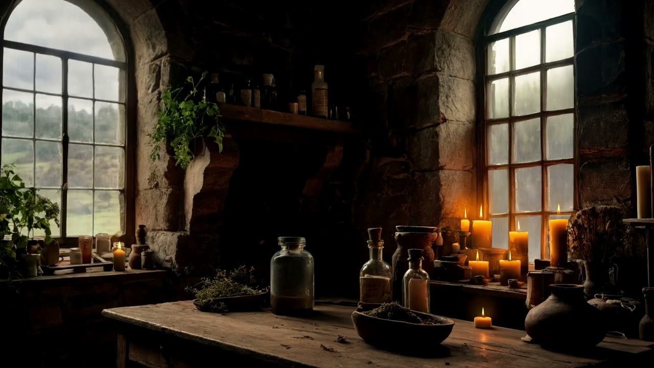 Claire's Apothecary | Outlander-Inspired Ambience with Rain, Candlelight & Fog