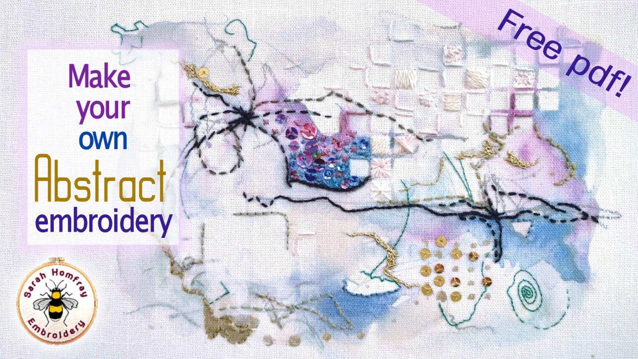 Stitch your own abstract embroidery! I show you how, plus free background design to stitch yourself