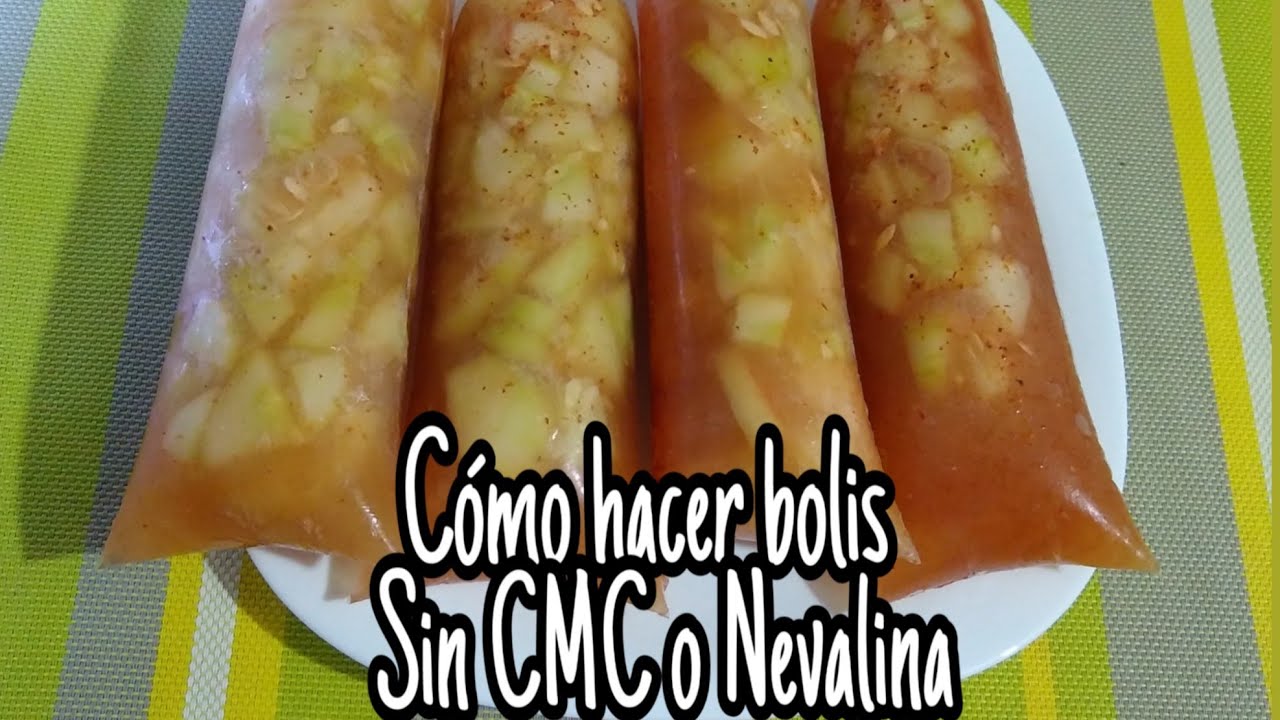Bolis o hielitos de pepino con chile  de  grenetina base de agua , sustituye la nevalina geladinho