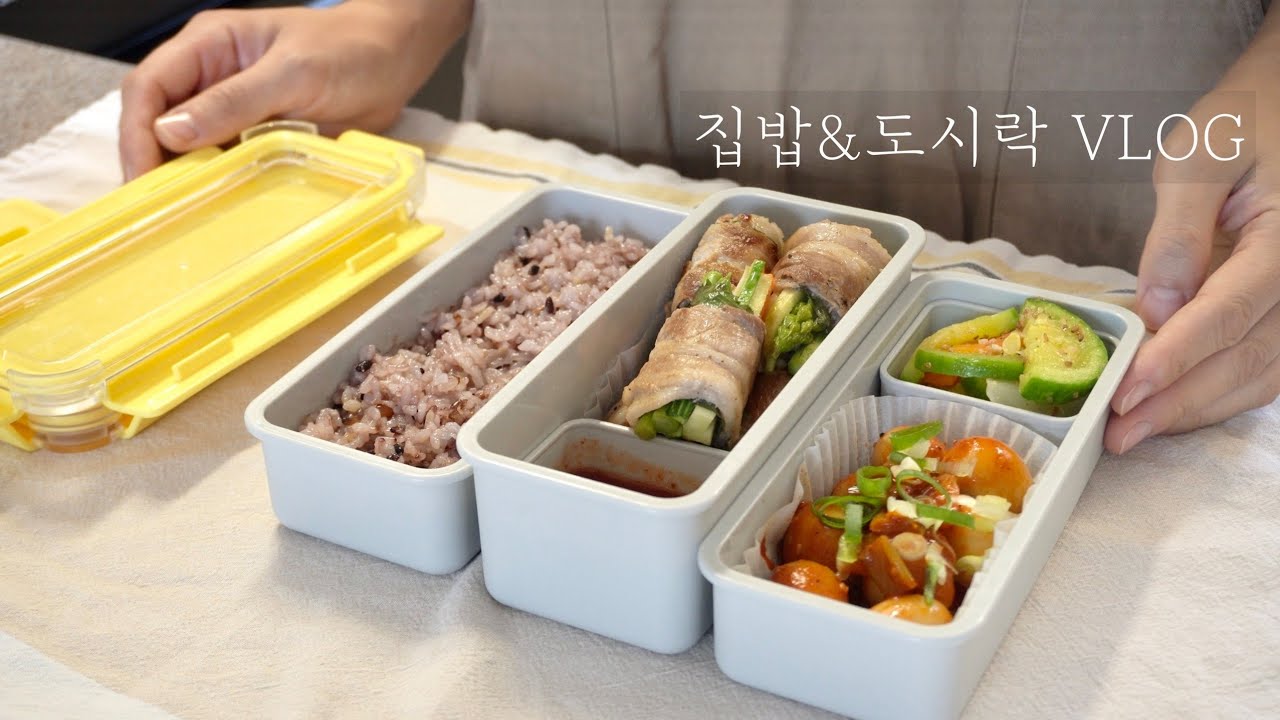 정성이 담긴 집밥 & 직장인 남편 도시락 브이로그 / 사연 있는 감자요리, 파프리카계란찜, 삼겹살 야채말이, 메추리알 고추장조림, 꽈리고추찜, 오이겨자냉채