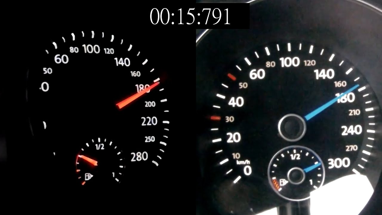VW Golf 6 GTI Stage 1 vs. VW Golf 6 R (0-220 kph Acceleration Battle)