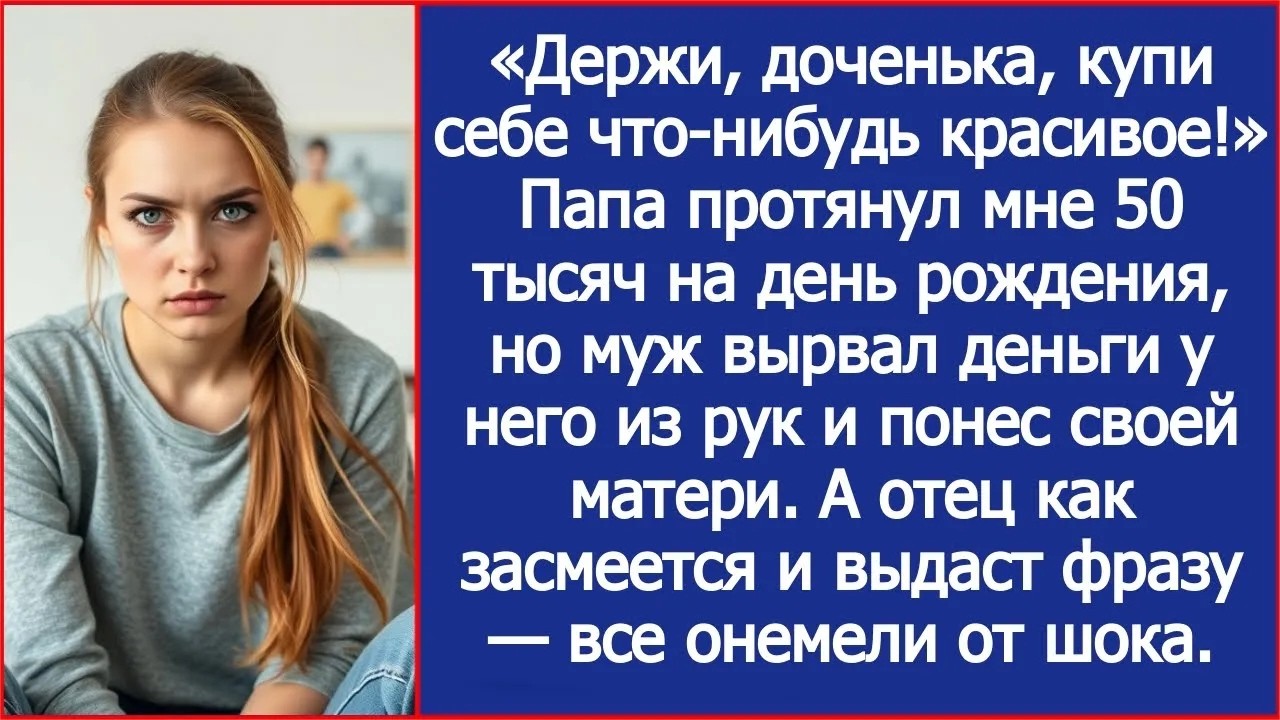 Папа протянул мне деньги на день рождения, но муж вырвал деньги у него из рук и понес своей мат