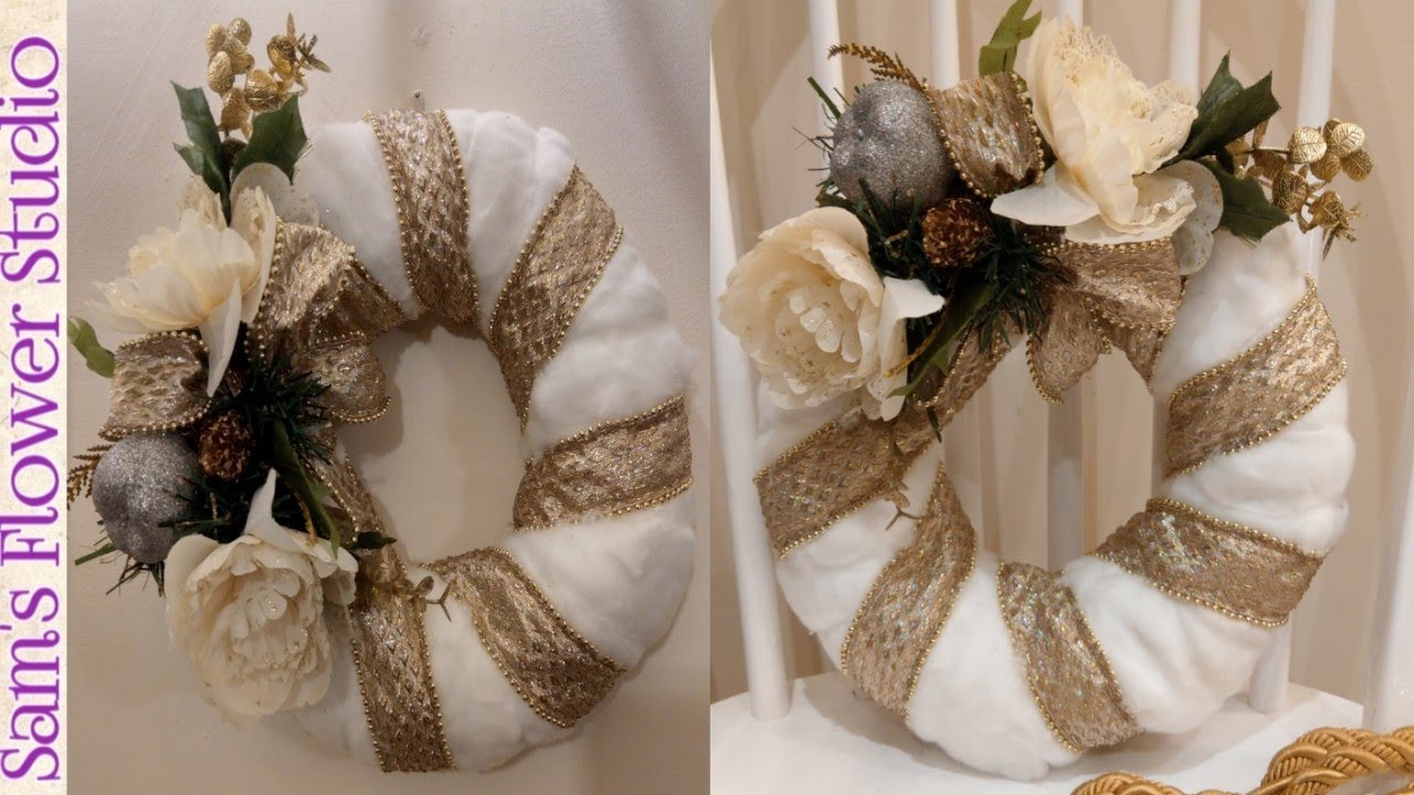 Quick Easy Christmas Wreath without Hot glue |Made With Cotton Wool and Shopping bags ทำหรีดง่ายๆ