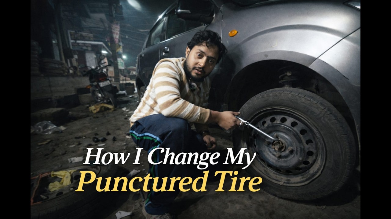 पहली बार पेंचर टायर बदला है 😳 | Car Tyre Puncture Vlog #minivlog #vlog