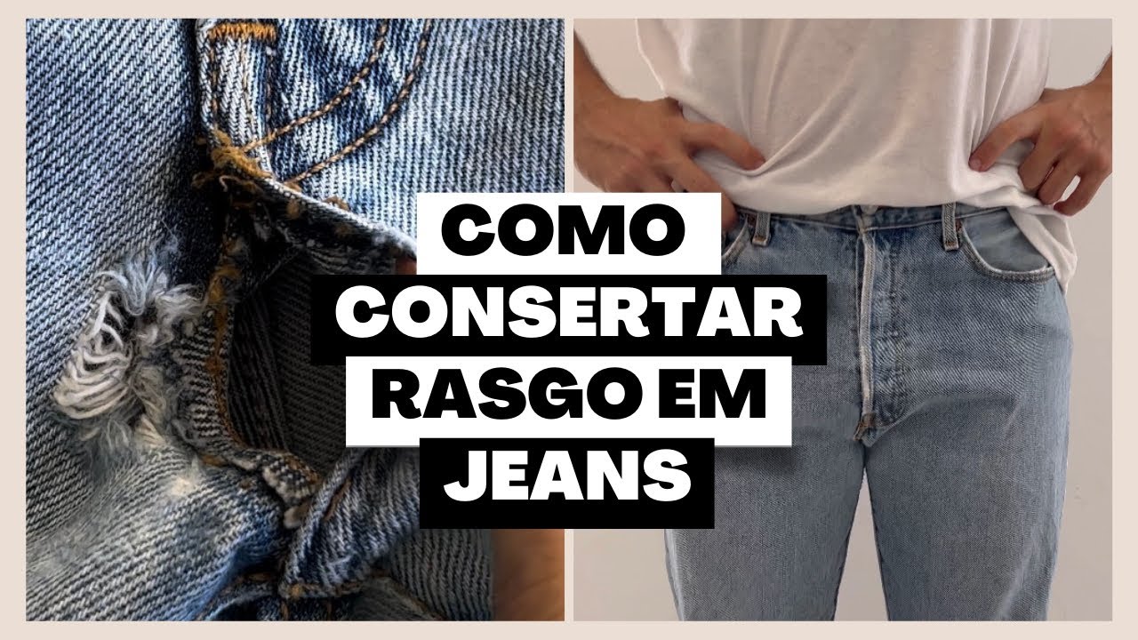 COMO CONSERTAR RASGO/FURO EM JEANS | como consertar calça rasgada entre as pernas