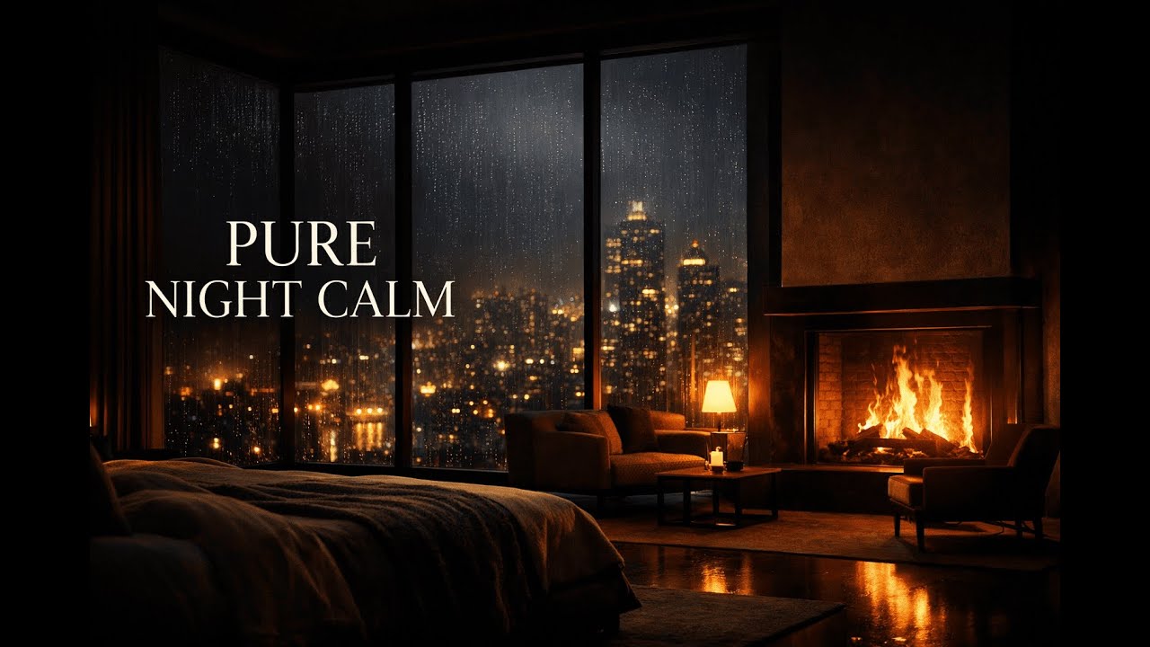 Fall Asleep in Minutes 🌙 Cozy Penthouse Fireplace & Rain
