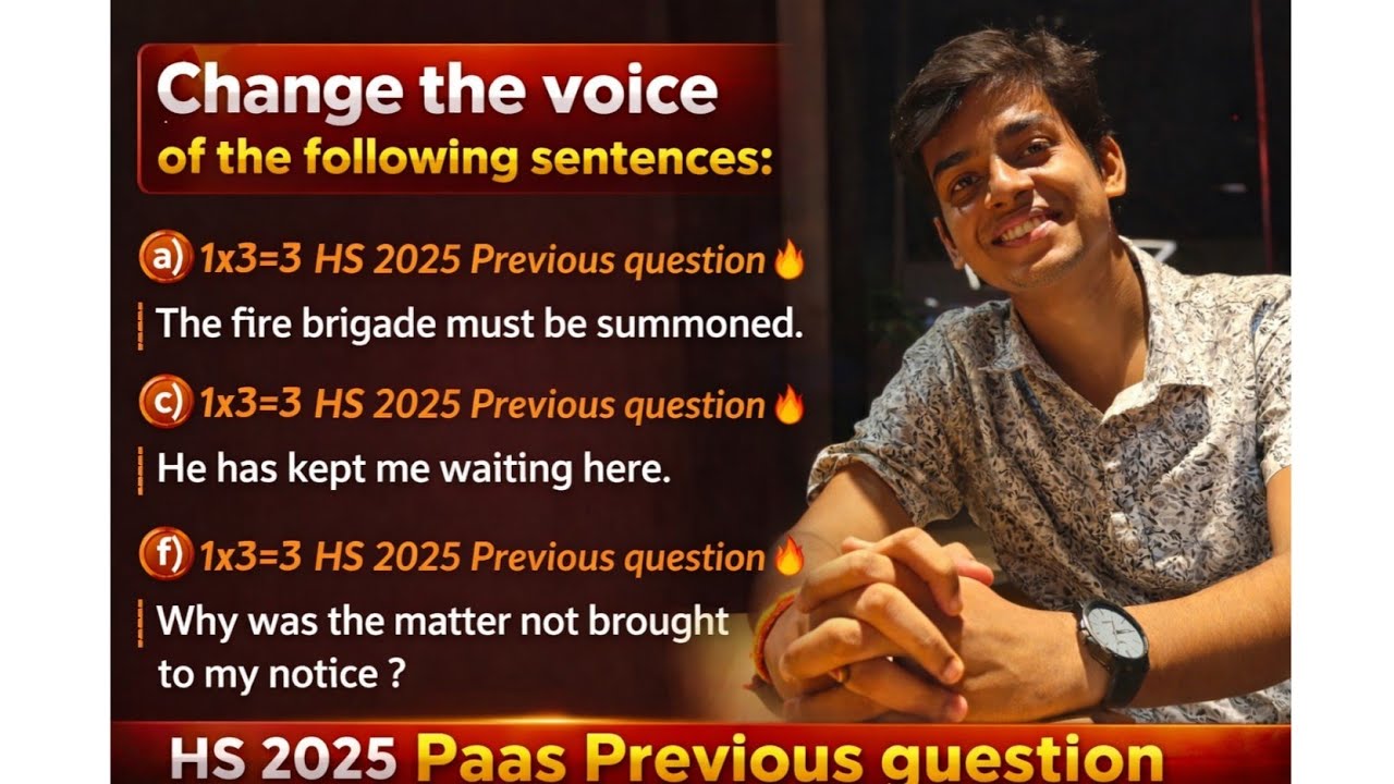 Change the voice of the following sentence solved // Previous Paper solved H.S 2025