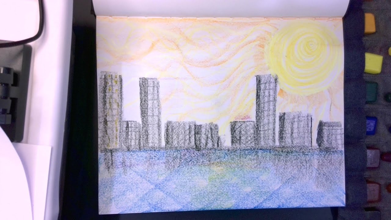 Cityscape ART - Stockmar CRAYONS - FAST demo (4 min)