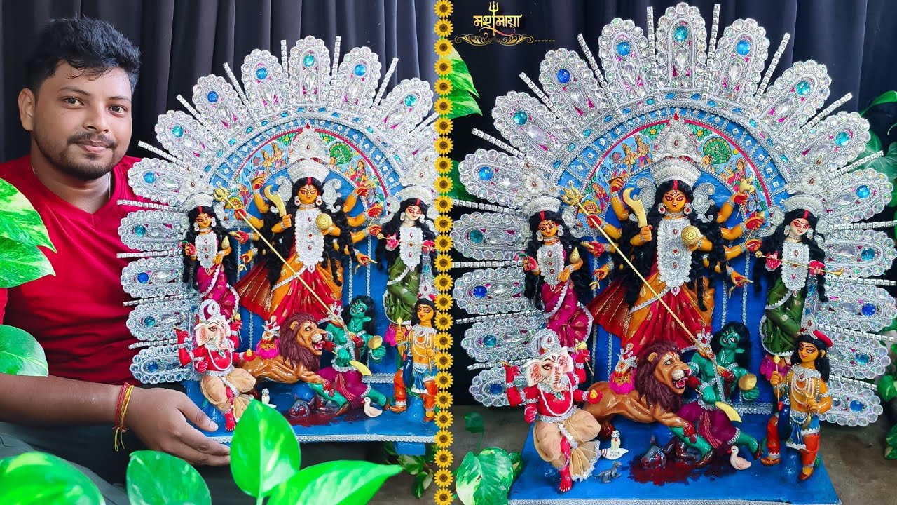 Small Durga murti colour and decoration 🌺🔱/ Durga idol making process @ManasMahamayArt 