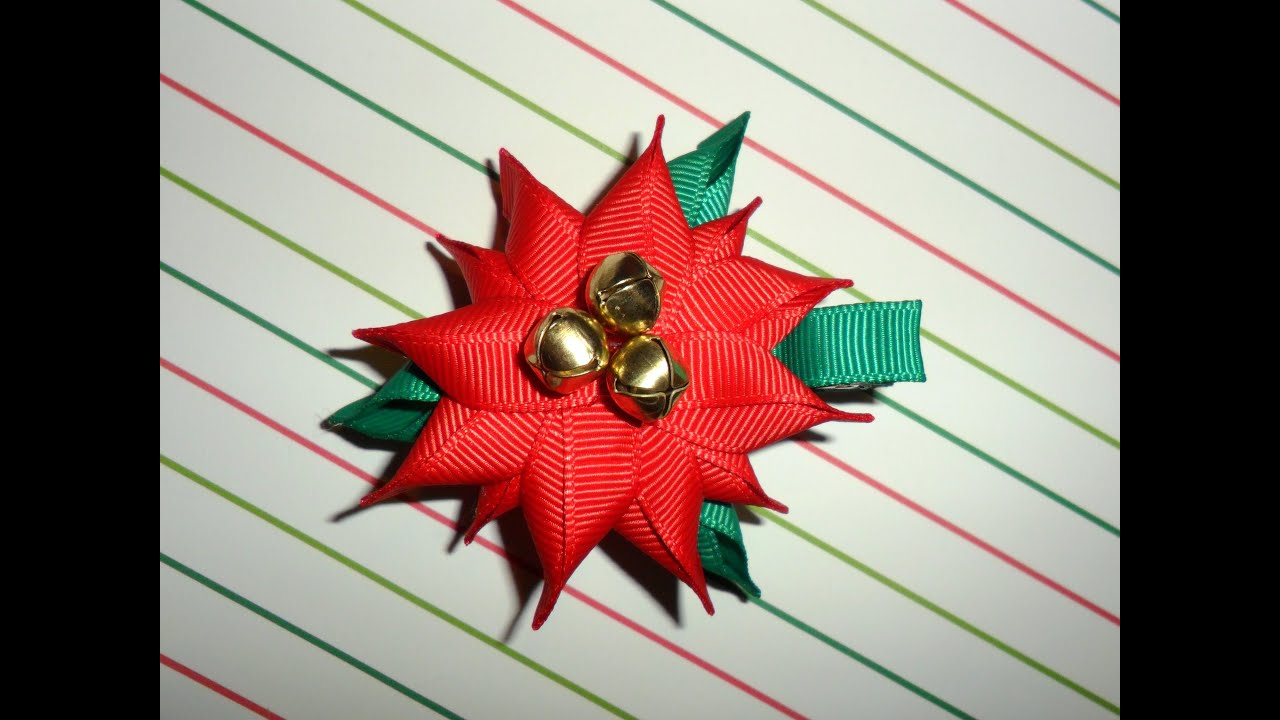 POINSETTIA Ribbon Sculpture Christmas Holiday Hair Clip Bow DIY Free Tutorial by Lacey