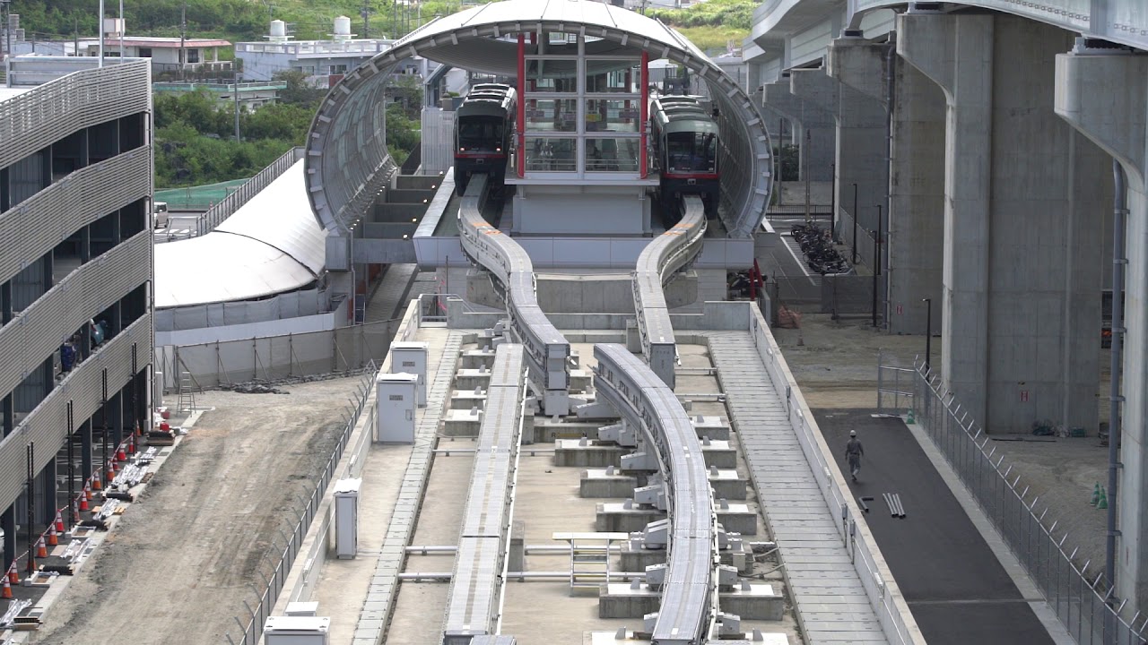 終着駅紀行　沖縄ゆいレールてだこ浦西駅　ゆいレール到着後ポイント切替て那覇空港行発車