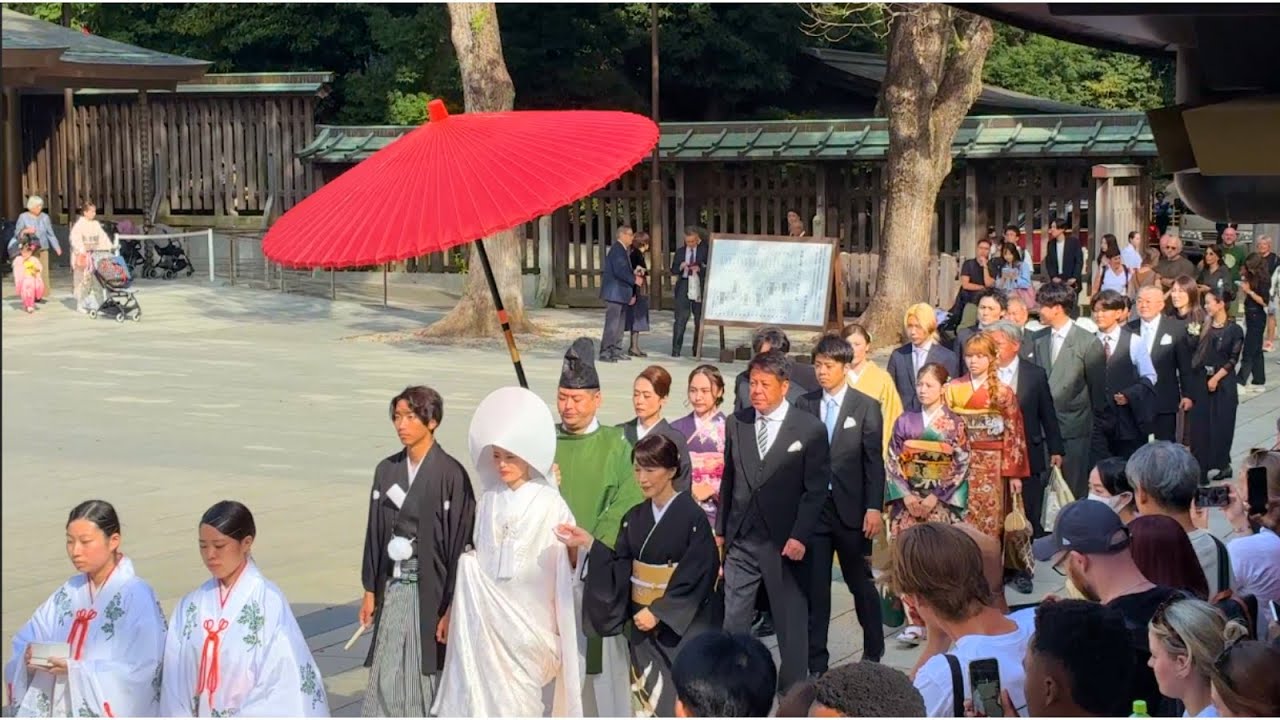 日本の至宝。1000年の歴史が宿る神社挙式「参進の儀」が神々しすぎる。白無垢姿の新婦と、美しく着飾った和装の列に釘付け。一生に一度は見たい、日本の本物の美しさがここに