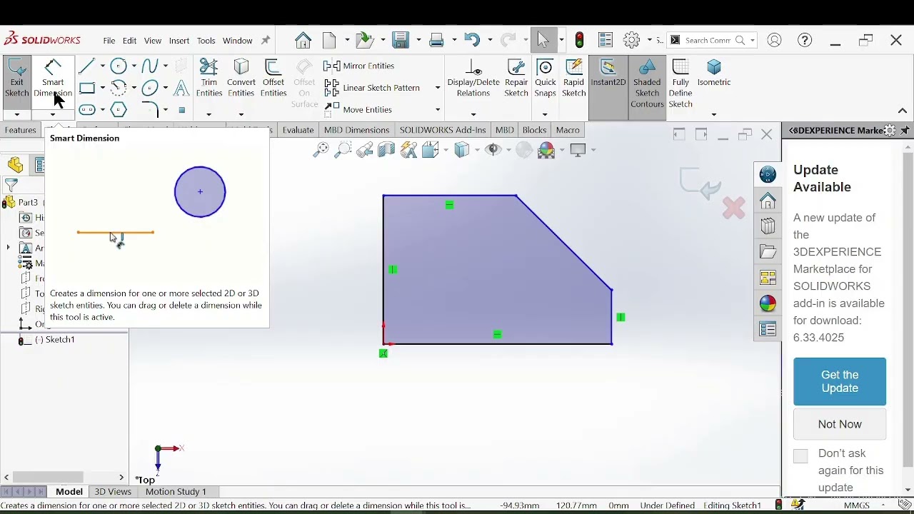 SolidWorks | Вправа 12 | Основи для початківців | Правила побудови ескізу | Крок за кроком