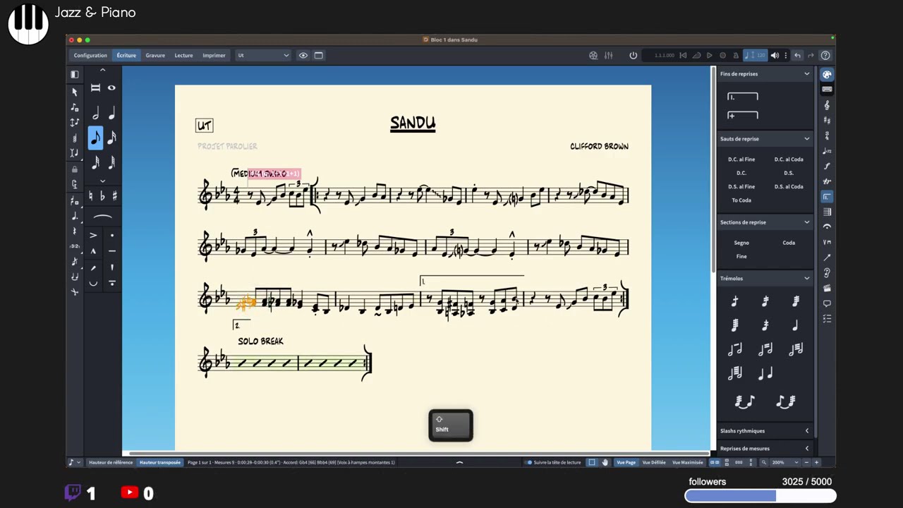On écrit une partition de jazz (Sandu) avec Dorico.
