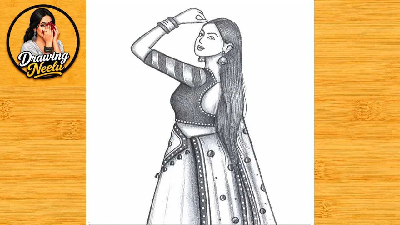 How to Draw a Traditional Girl Pose || Pencil sketch for beginner || Cute girl drawing || Drawing