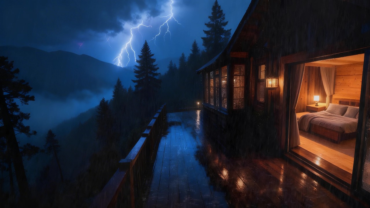 Heavy Rain and Thunderstorm Sounds for Sleeping | Cozy Forest Cabin at Night