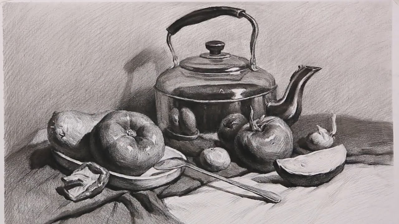 How to draw still life with charcoal pencil