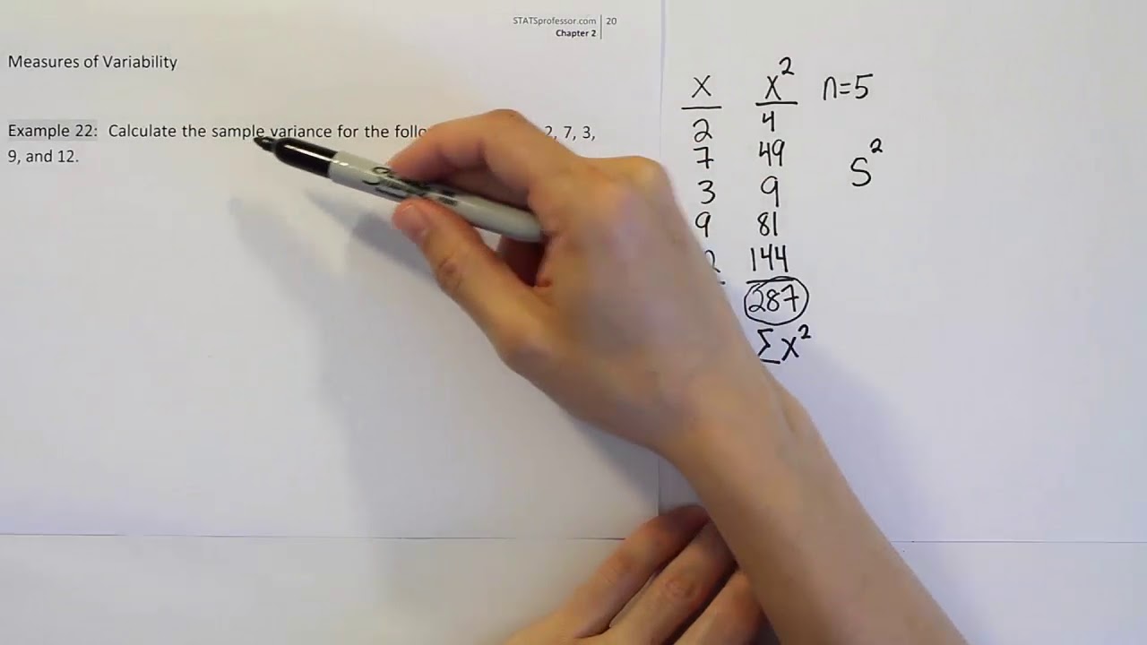 How to calculate the sample variance for a set of values