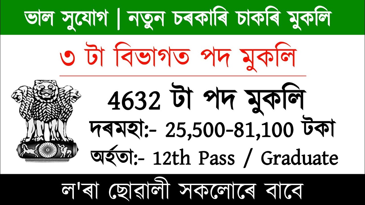 ৩ টা বিভাগত পদ মুকলি | Assam Govt Recruitment 2026 | Job in Assam | Assam vacancy | New Assam Job 