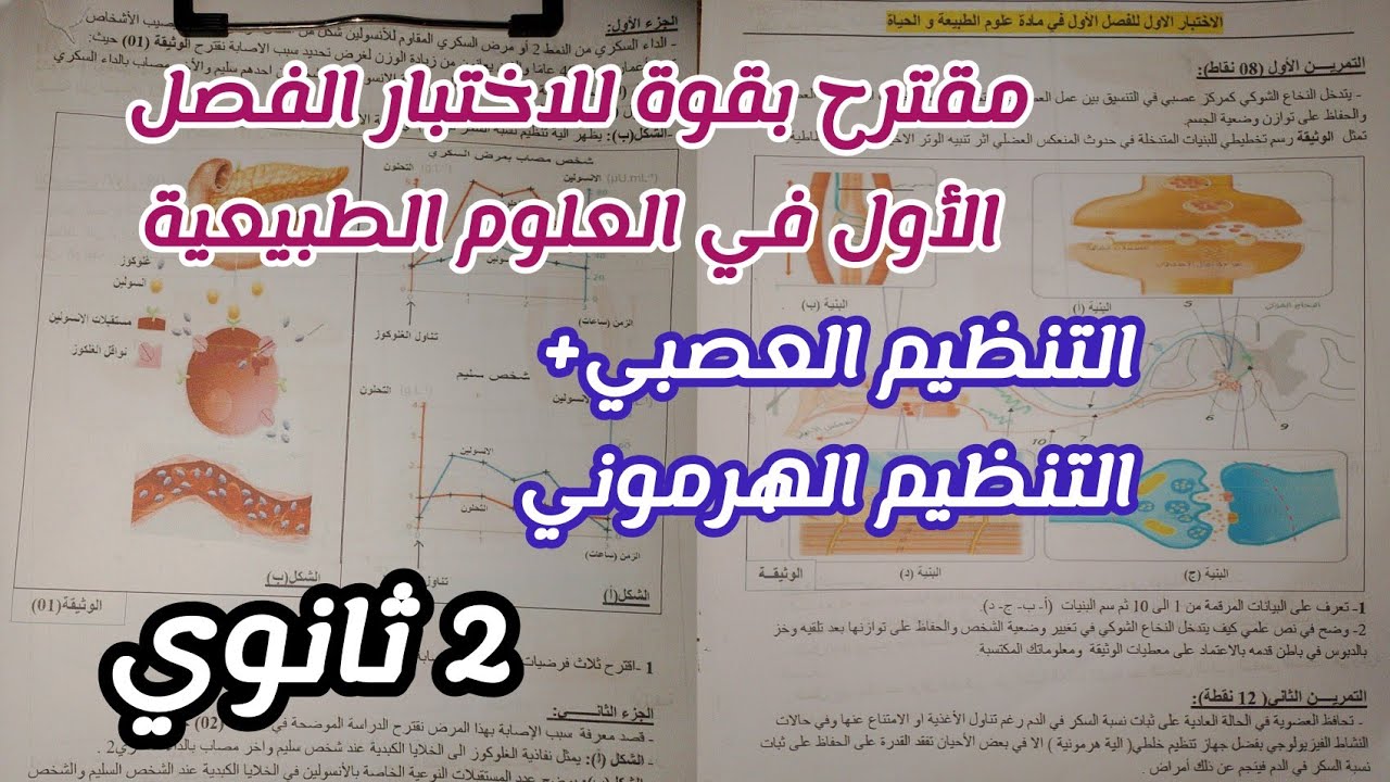 مقترح بقوة للاختبار الفصل الأول في العلوم الطبيعية للسنة 2 ثانوي (التنظيم العصبي+الهرموني)
