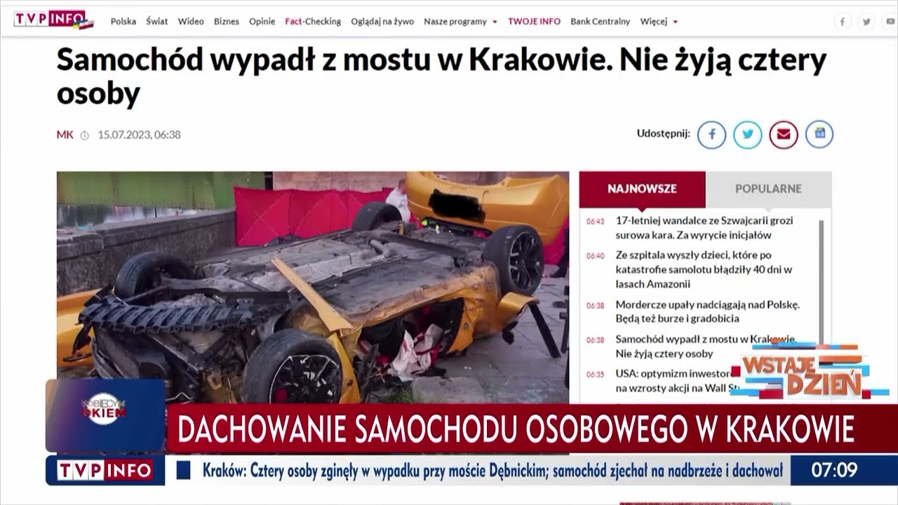 Samoch&oacute;d wypadł z mostu w Krakowie. Nie żyją cztery osoby