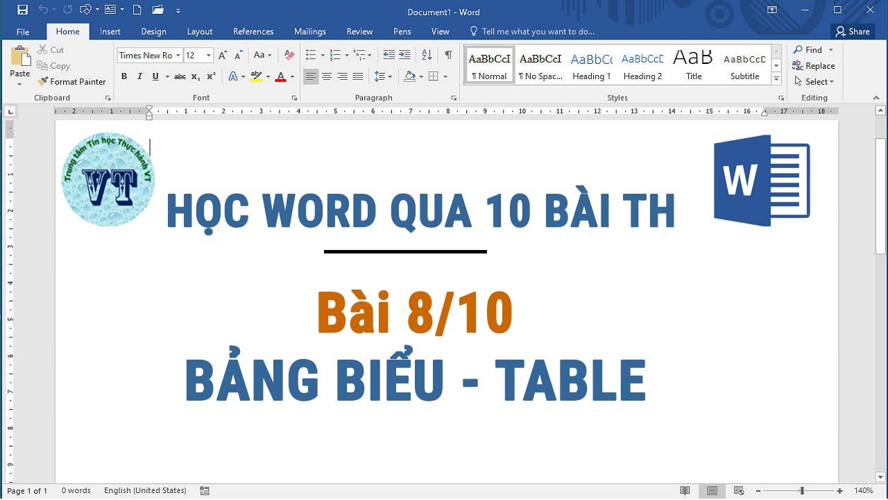 Học Word Online qua 10 b&agrave;i thực h&agrave;nh | B&agrave;i 8/10: Bảng biểu - Table