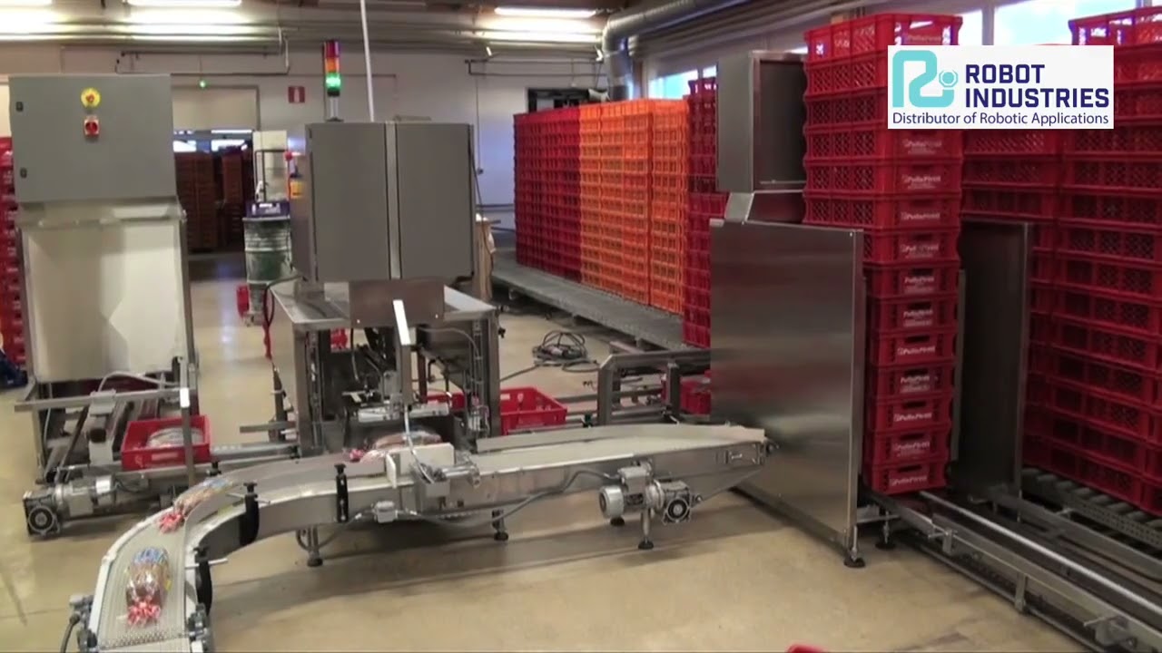 Automated bread crate filling and stacking, plastic tray stacker/destacker