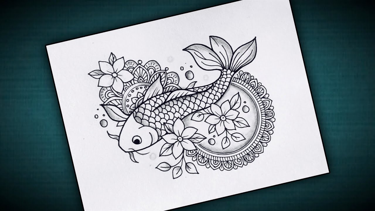 Koi Fish Mandala art easy and simple/Easy Pencil Sketch Flower Mandala art/Koi Fish Drawing steps