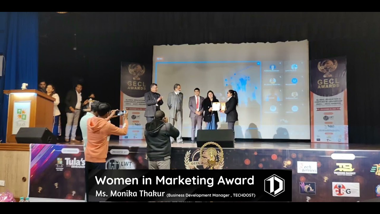Women in Marketing Award  to Ms. Monika Thakur (BDM, TECHDOST) at GECL Awards 2021, Dehradun