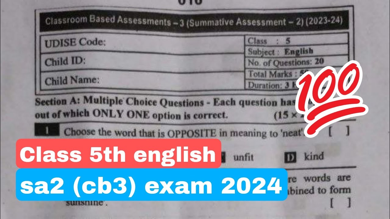 💯5th class english sa2 cba3 question paper 2024 ll full question paper english 2024 ll